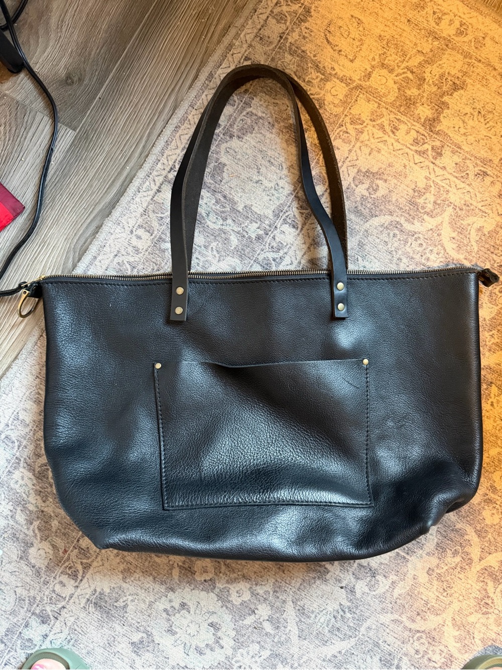 Portland Leather Goods oversized zip Black pebbles Leather Tote Bag -